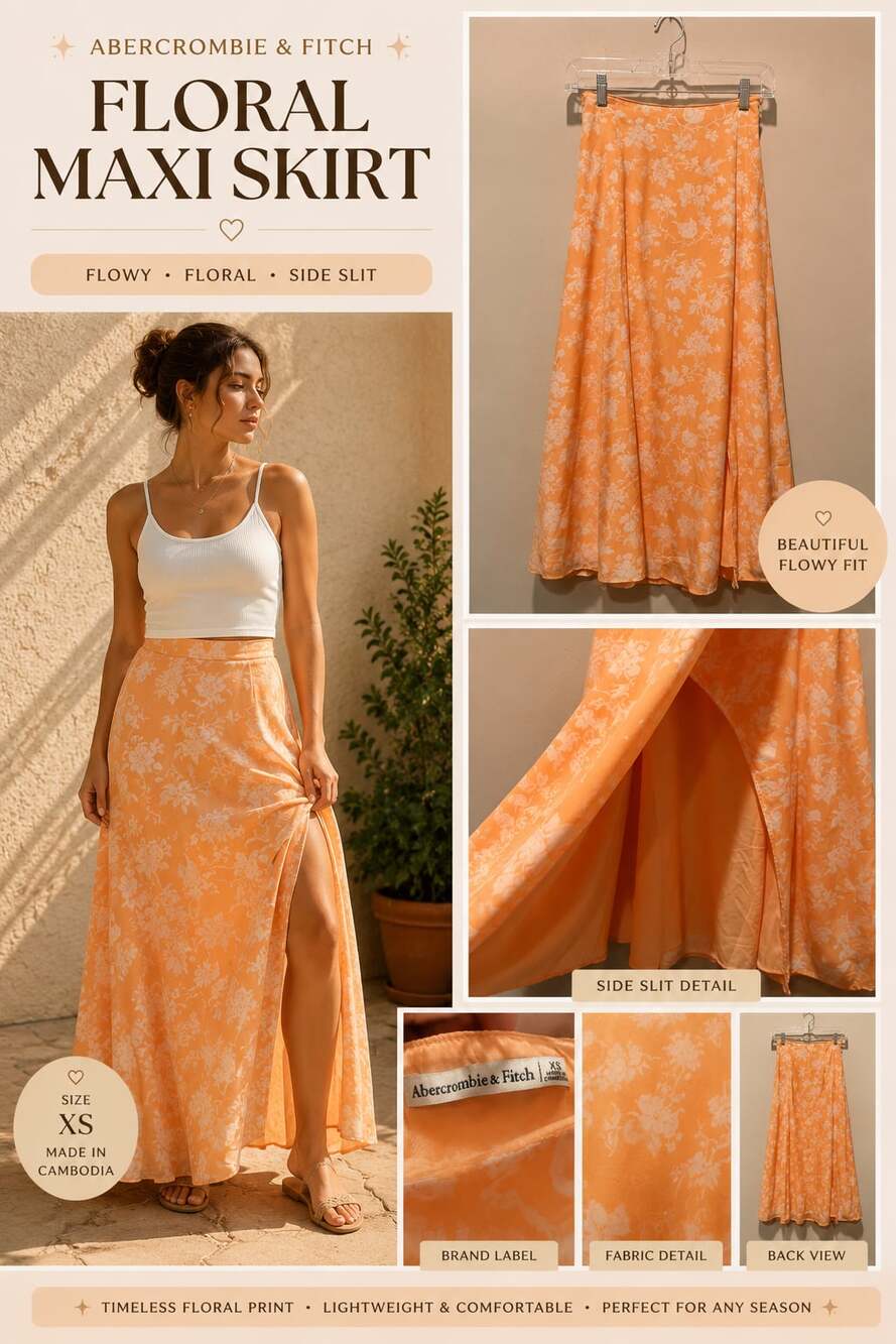 Abercrombie & Fitch Tangerine Floral Maxi Slit Skirt